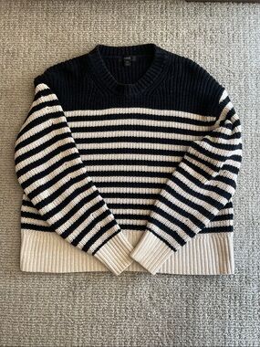 J. Crew Black & Cream Striped Crewneck Sweater